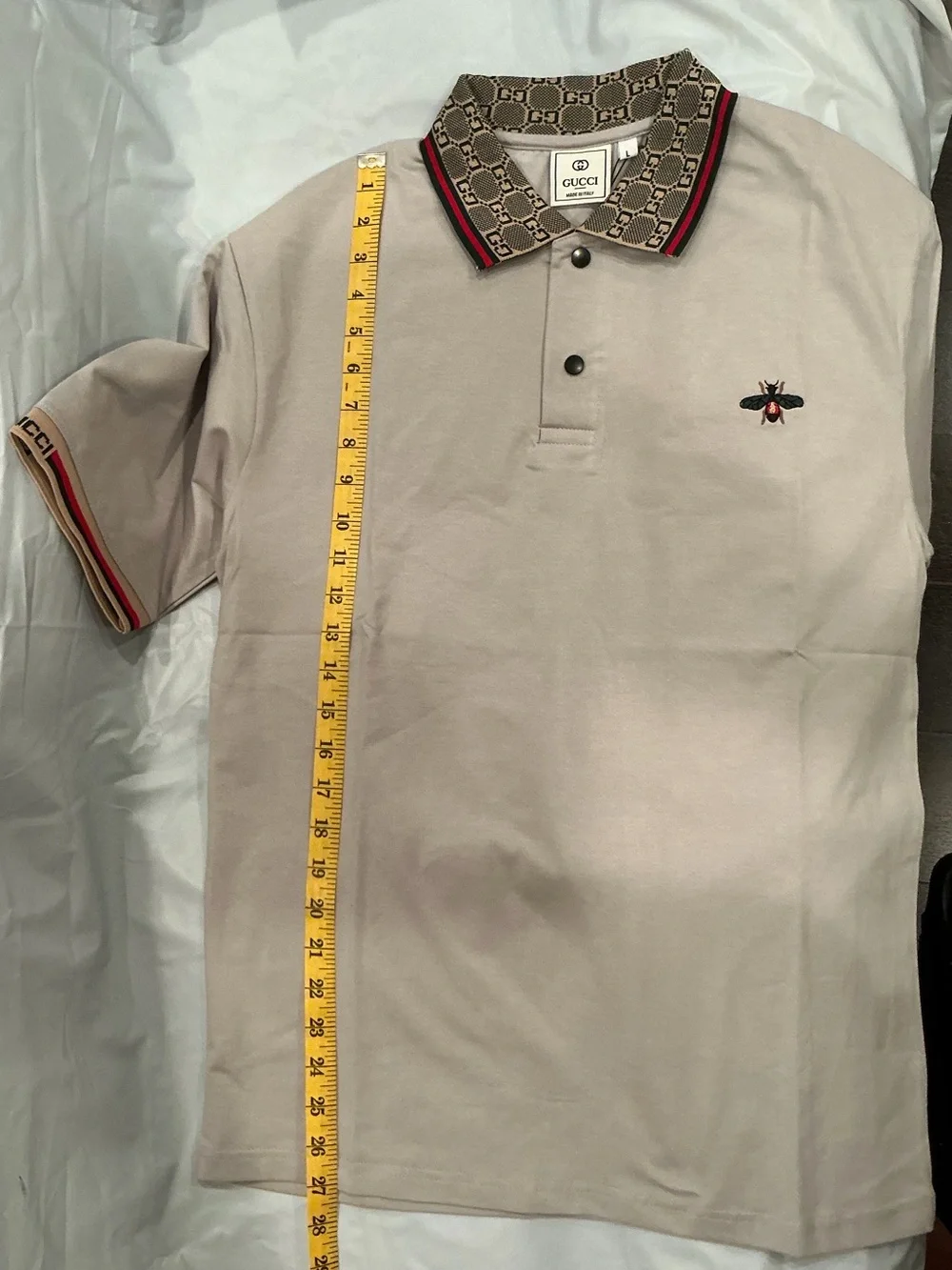 Gucci Men's Polo Shirt in Light Gray with Red and Green Trim